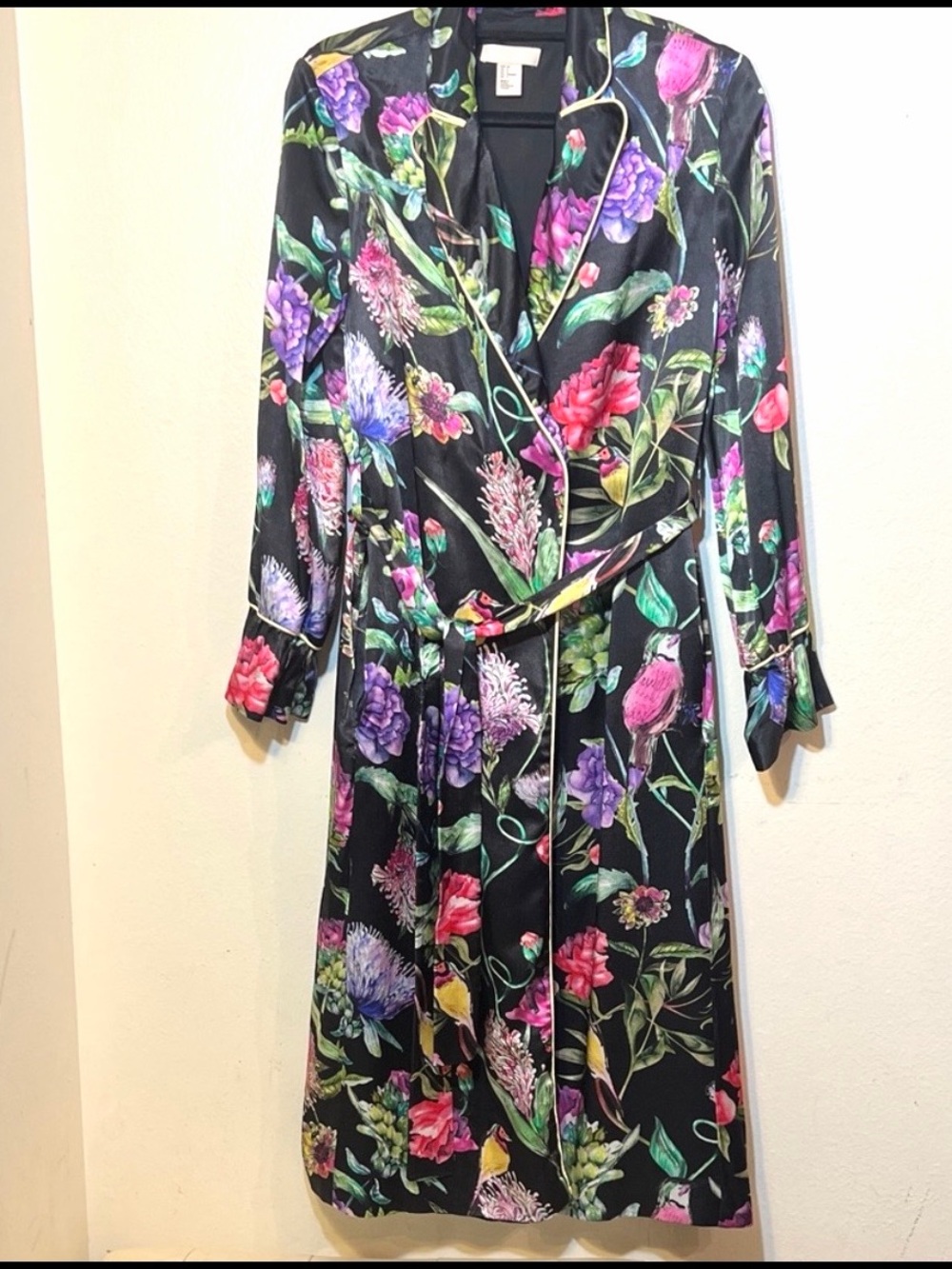 H&M Epic Viral Vibrant Floral Long Sleeve Robe Jacket Trench Dress Medium